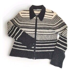 Vintage Anne Klein ALine Wool Zip Sweater Small Gray Beige Ivory Soft Collar